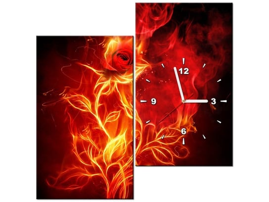 Obraz z zegarem, Płomienista róża, 2 elementy, 60x60 cm Oobrazy