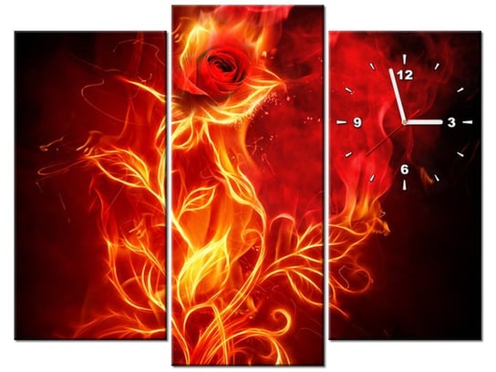 Obraz z zegarem, Płomienista róża, 3 elementów, 90x70 cm Oobrazy