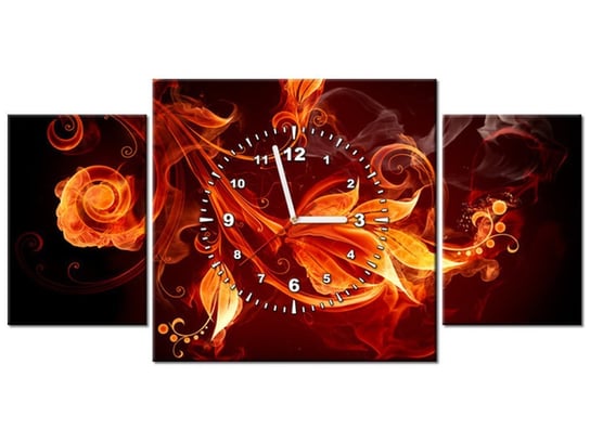 Obraz z zegarem, Płomienne kwiaty, 3 elementów, 80x40 cm Oobrazy