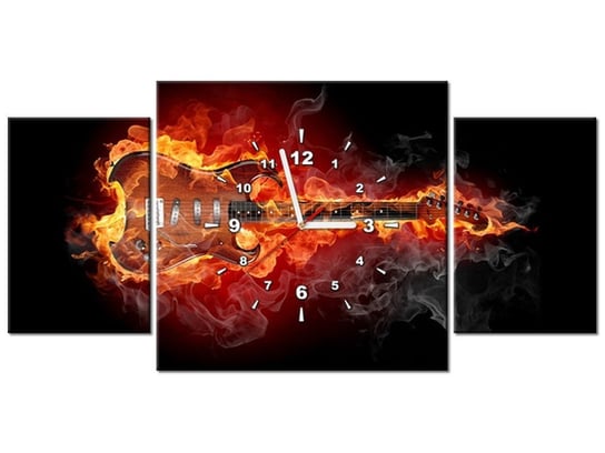 Obraz z zegarem, Płonąca gitara, 3 elementy, 80x40 cm Oobrazy