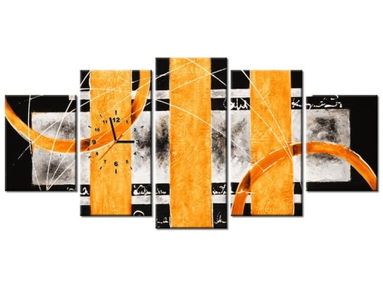 Obraz z zegarem, Pomarańczowa abstrakcja, 5 elementów, 150x70 cm Oobrazy