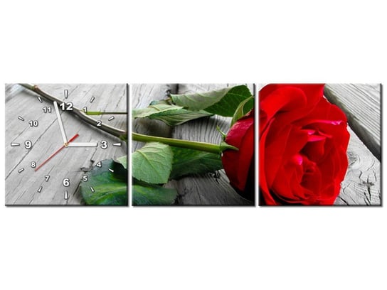 Obraz z zegarem, Róża, 3 elementy, 90x30 cm Oobrazy