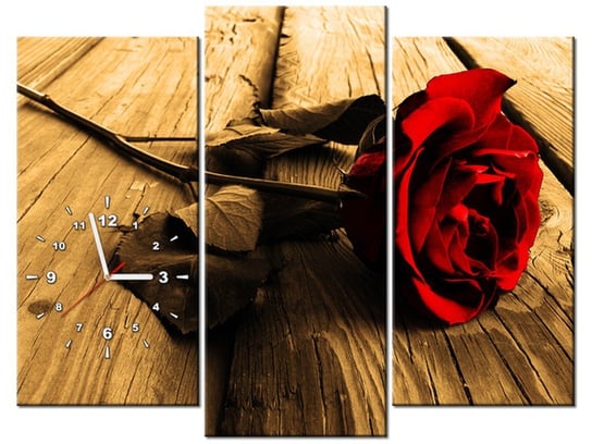 Obraz z zegarem, Róża, 3 elementy, 90x70 cm, sepia Oobrazy