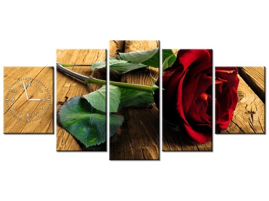 Obraz z zegarem, Róża dla ukochanej, 5 elementów, 150x70 cm Oobrazy