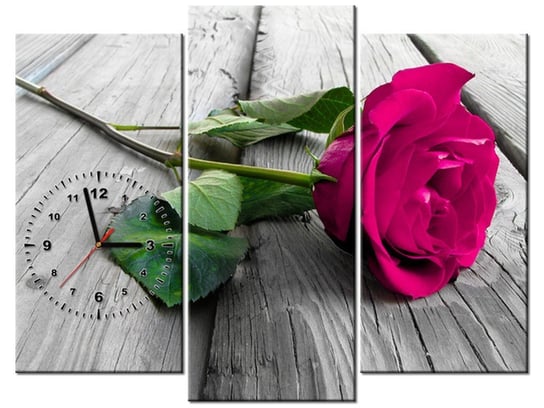 Obraz z zegarem, Róża na moście, 3 elementy, 90x70 cm, różowy Oobrazy