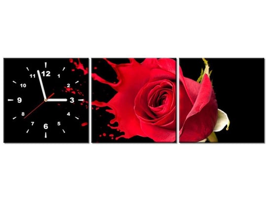 Obraz z zegarem, Różany plusk, 3 elementy, 90x30 cm Oobrazy