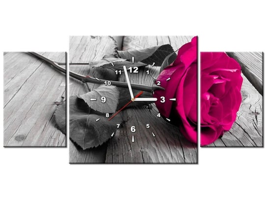 Obraz z zegarem, Różyczka, 3 elementy, 80x40 cm, różowy Oobrazy