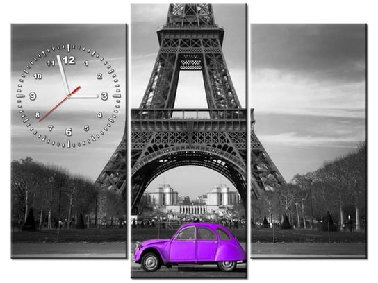 Obraz z zegarem, Samochód w Paryżu, 3 elementy, 90x70 cm Oobrazy