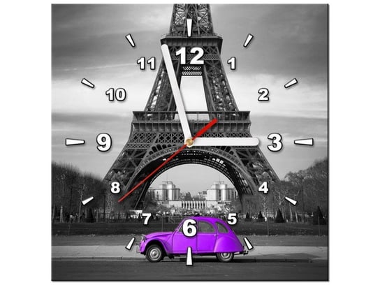 Obraz z zegarem, Samochód w Paryżu, 30x30 cm, fioletowy Oobrazy