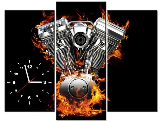 Obraz z zegarem, Silnik motocykla, 3 elementy, 90x70 cm Oobrazy