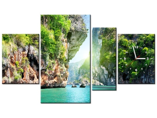 Obraz z zegarem, Skały i morze w Tajlandii, 4 elementy, 120x70 cm Oobrazy