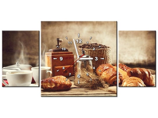 Obraz z zegarem, Smakowite śniadanie, 3 elementy, 80x40 cm Oobrazy