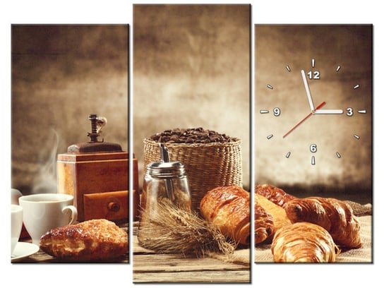 Obraz z zegarem, Smakowite śniadanie, 3 elementy, 90x70 cm Oobrazy