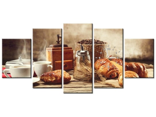 Obraz z zegarem, Smakowite śniadanie, 5 elementów, 150x70 cm Oobrazy