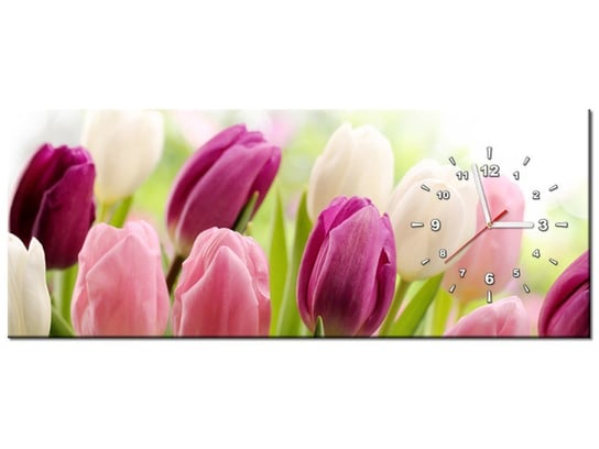 Obraz z zegarem, Soczyste tulipany, 100x40 cm Oobrazy