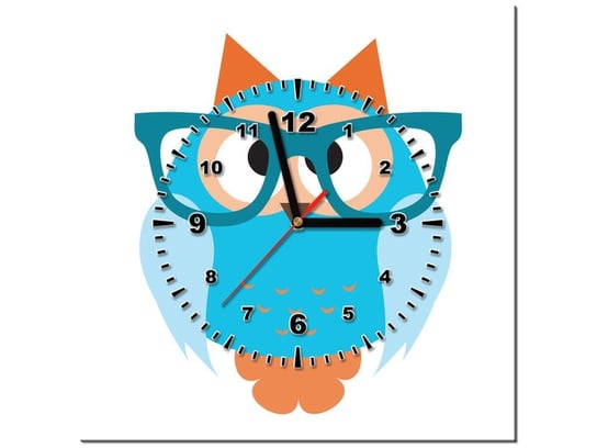 Obraz z zegarem, Sowa w niebieskich okularach, 40x40 cm Oobrazy