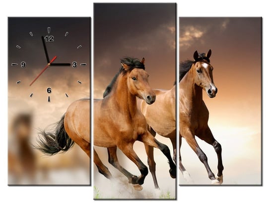 Obraz z zegarem, Stado koni, 3 elementy, 90x70 cm Oobrazy