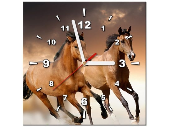 Obraz z zegarem, Stado koni, 30x30 cm Oobrazy