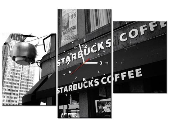 Obraz z zegarem, Starbucks - Mith Huang, 3 elementy, 90x60 cm Oobrazy