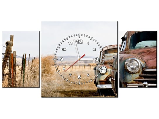 Obraz z zegarem, Stare samochody, 3 elementy, 80x40 cm Oobrazy