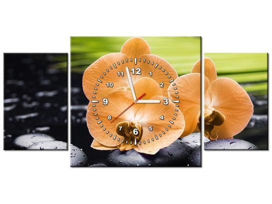 Obraz z zegarem, Storczyk, 3 elementy, 80x40 cm, pomarańczowy Oobrazy