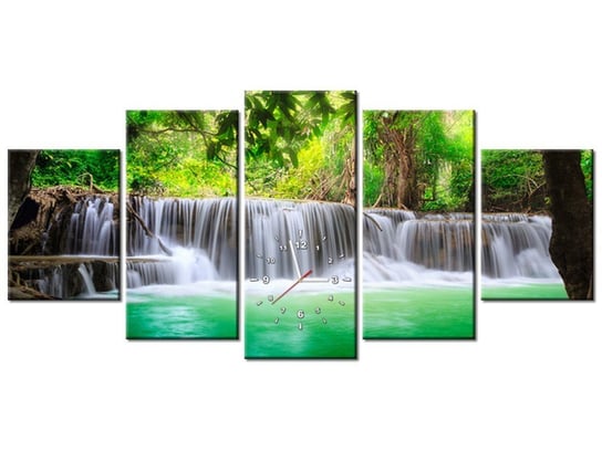 Obraz z zegarem, Tajlandia - wodospad w Kanjanaburi, 5 elementów, 150x70 cm Oobrazy