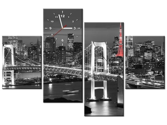 Obraz z zegarem, Tokyo most tęczowy, 4 elementy, 120x80 cm Oobrazy
