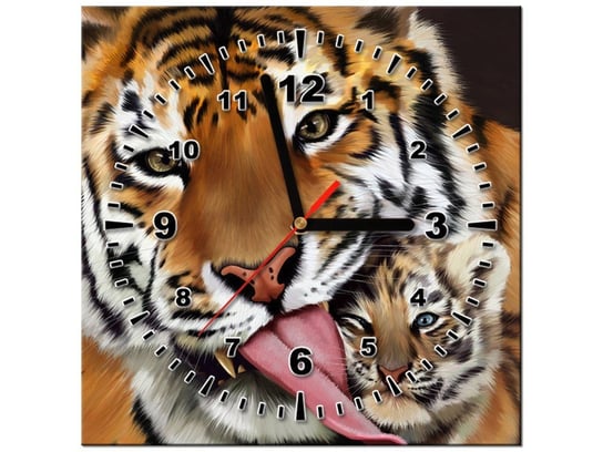 Obraz z zegarem, Tygrys i tygrysek, 30x30 cm Oobrazy