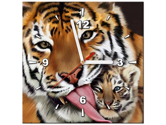 Obraz z zegarem, Tygrys i tygrysek, 30x30 cm Oobrazy