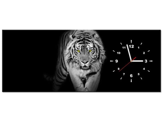 Obraz z zegarem, Tygrys w mroku, 100x40 cm Oobrazy