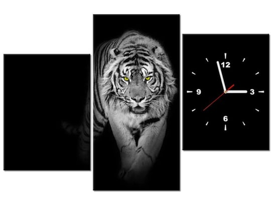 Obraz z zegarem, Tygrys w mroku, 3 elementy, 90x60 cm Oobrazy