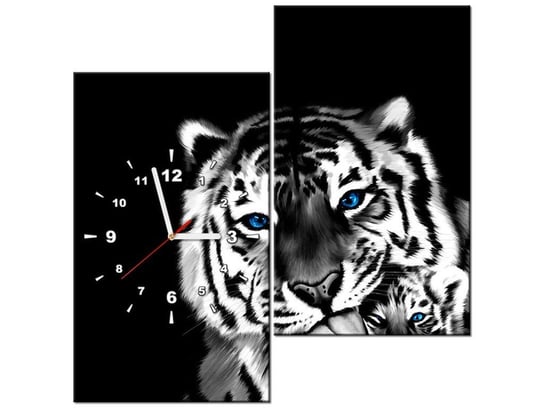 Obraz z zegarem, Tygrysy, 2 elementy, 60x60 cm Oobrazy