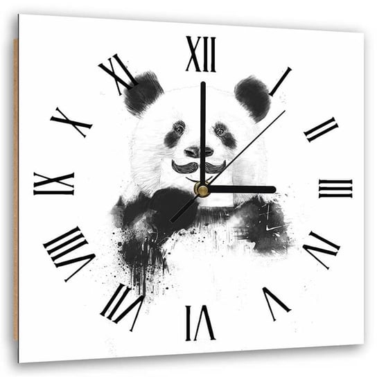 Obraz z zegarem, Wesoła panda z wąsem - Zegar kwadratowy - 40x40 Feeby