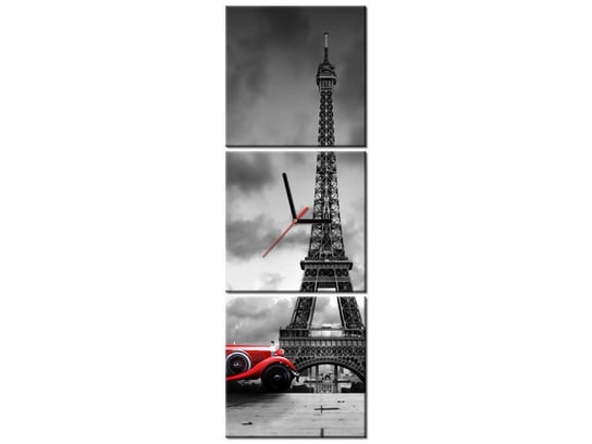 Obraz z zegarem, Widokówka z Paryża, 3 elementy, 30x90 cm Oobrazy