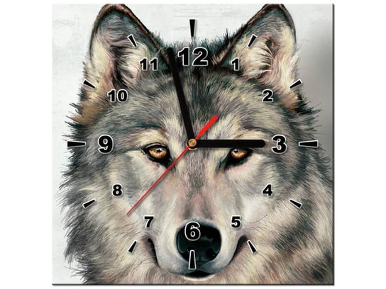Obraz z zegarem, Wilk, 30x30 cm, szary Oobrazy