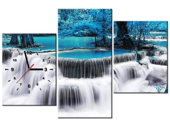Obraz z zegarem, Wodospad Dong Pee Sua blue, 3 elementy, 90x60 cm Oobrazy