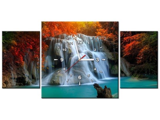 Obraz z zegarem, Wodospad Huay Mae Kamin, 3 elementy, 80x40 cm Oobrazy