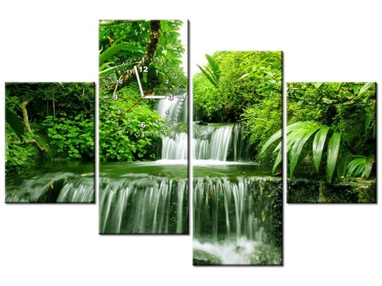 Obraz z zegarem, Wodospad w lesie deszczowym, 4 elementy, 120x80 cm Oobrazy