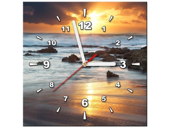 Obraz z zegarem, Wschód słońca nad oceanem, 30x30 cm Oobrazy