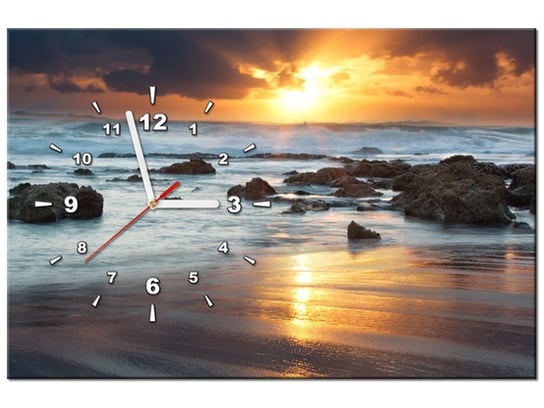 Obraz z zegarem, Wschód słońca nad oceanem, 60x40 cm Oobrazy