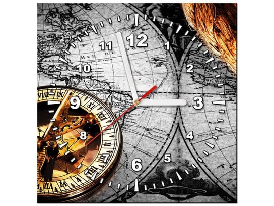 Obraz z zegarem, Zabytkowa mapa, 30x30 cm Oobrazy