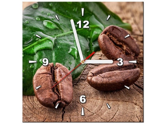 Obraz z zegarem, Ziarna kawy na desce, 30x30 cm Oobrazy