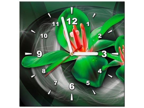 Obraz z zegarem, Zielone Kosmiczne kwiaty - Jakub Banaś, 30x30 cm Oobrazy