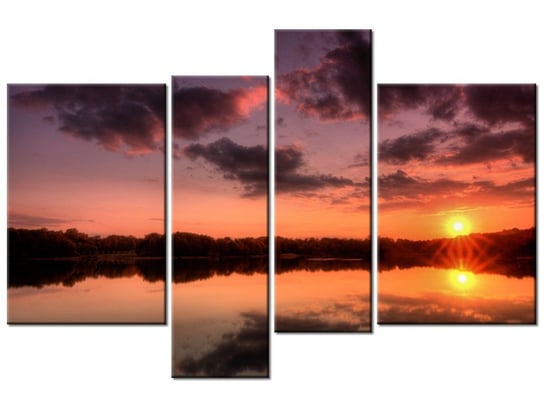 Obraz Zachód słońca nad jeziorem, 4 elementy, 130x85 cm Oobrazy