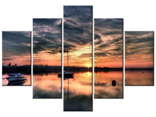 Obraz Zachód słońca nad jeziorem, 5 elementów, 150x105 cm Oobrazy