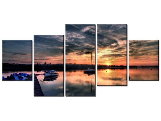 Obraz Zachód słońca nad jeziorem, 5 elementów, 150x70 cm Oobrazy