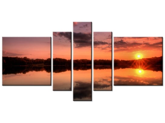 Obraz Zachód słońca nad jeziorem, 5 elementów, 160x80 cm Oobrazy