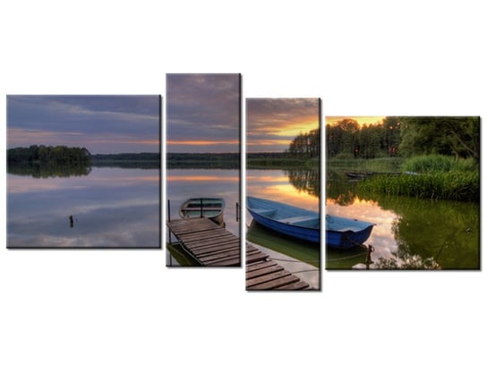 Obraz Zachód słońca nad Jeziorem Wolsztyńskim, 4 elementy, 120x55 cm Oobrazy