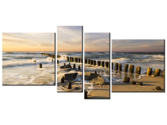 Obraz Zachód słońca nad morską plażą, 4 elementy, 120x55 cm Oobrazy