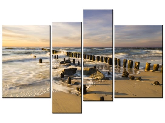 Obraz Zachód słońca nad morską plażą, 4 elementy, 130x85 cm Oobrazy